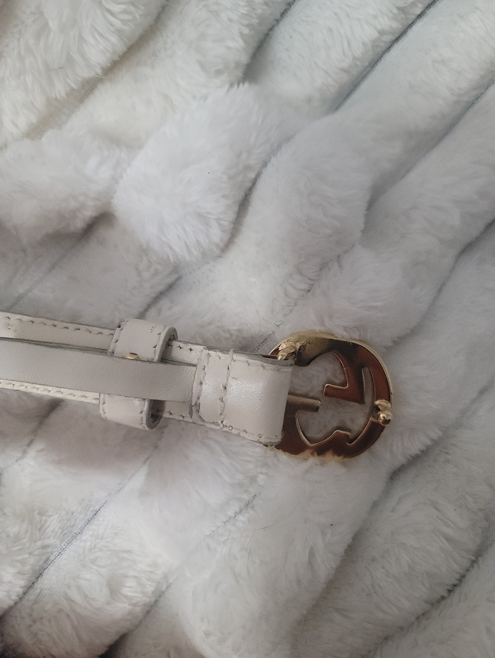 Gucci White/Black Leather Vintage Interlocking G Buckle Belt Size 70 - Picture 3 of 8
